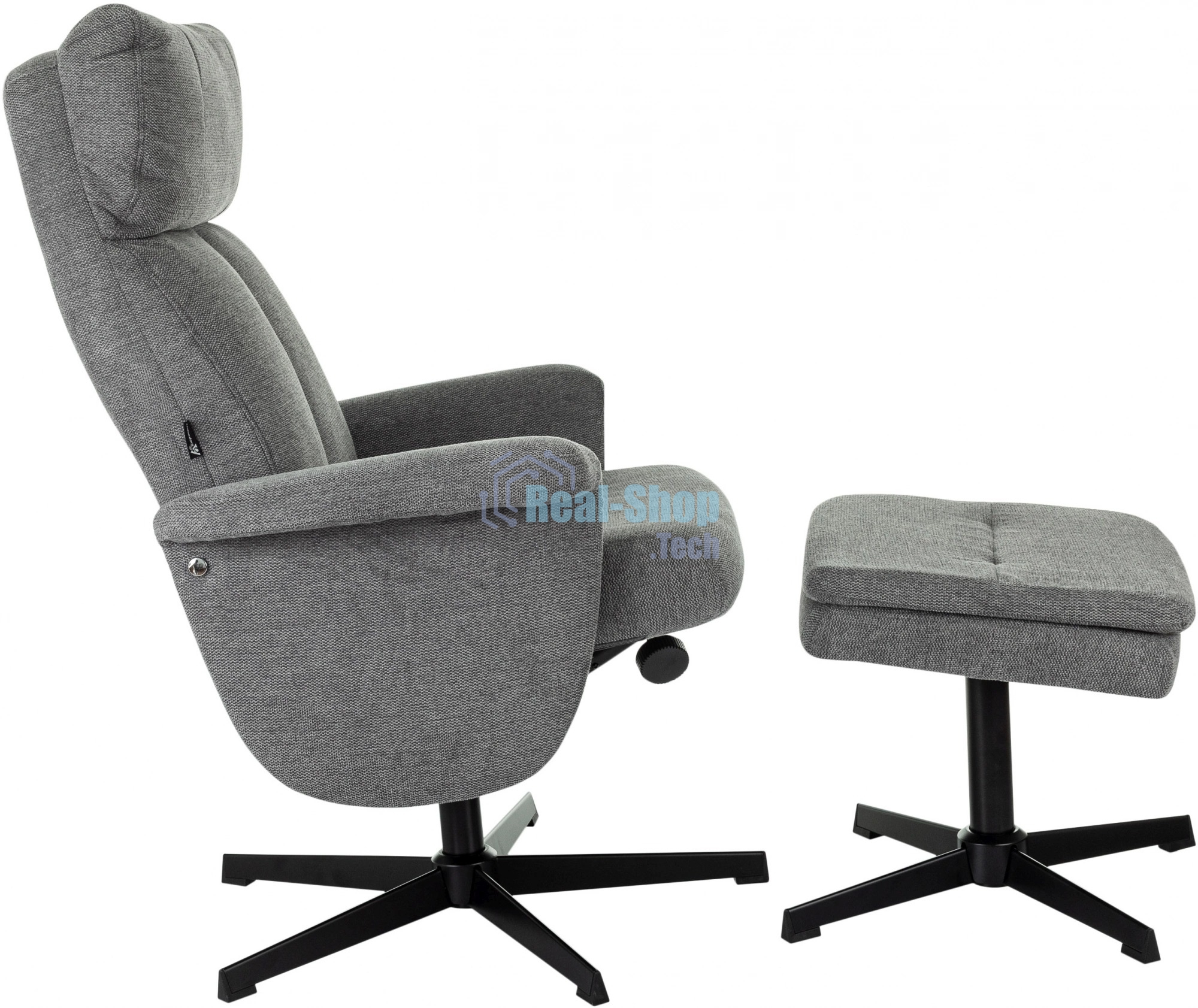 Кресло для дома Бюрократ Baron с пуфом серый, металл черный крестов. (BARON/GREY)