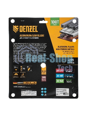Пильный диск по алюминию Denzel ф255 х 30 мм, 100 зубьев