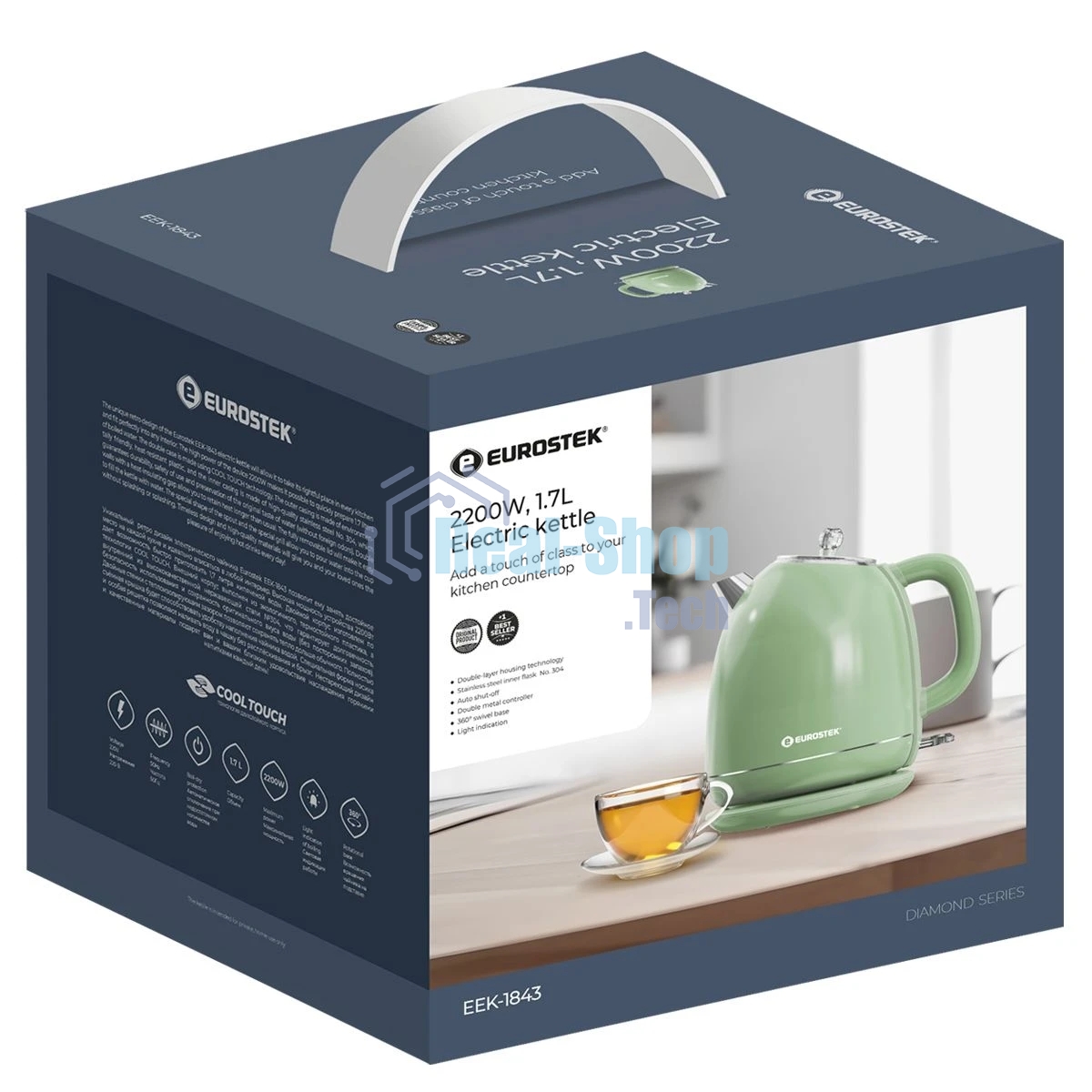 Чайник электрический Eurostek EEK-1843 1,7 л, 2200 Вт, зеленый
