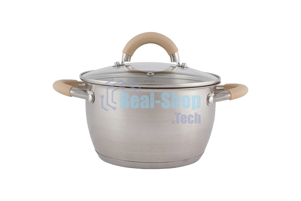 Кастрюля MALLONY Fortuna нержавеющая сталь, со стеклянной крышкой, матовый корпус ручки с силиконом, 2,5 л