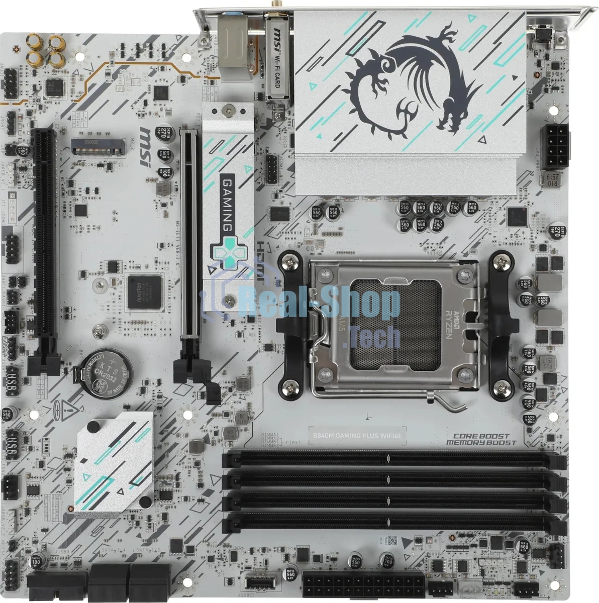 Материнская плата MSI B840M GAMING PLUS WIFI6E, AM5, AMD B840, 4xDDR5, 4xSATA, 2xM.2, 1xPCIe 4.0 x16, 1xPCIe 3.0 x4, 1xHDMI (v2.1), 1xUSB-C 10Gbps, 1xUSB-A 10Gbps, 2xUSB-A 5Gbps, 4xUSB-A 2.0, 1x2.5Gb LAN, Wi-Fi 6E, Bluetooth 5.3, 2x3.5 мм, 7.1, mATX