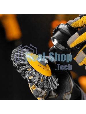 Щетка для УШМ Denzel 125 мм, М14, тарелка, крученая нержавеющая проволока 0,5 мм