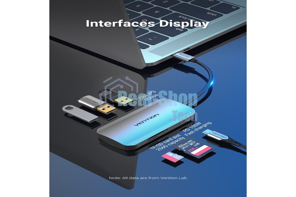 USB-концентратор Vention TNHHB, USB Type-C, USB/SD/TF/PD, USB Type-C