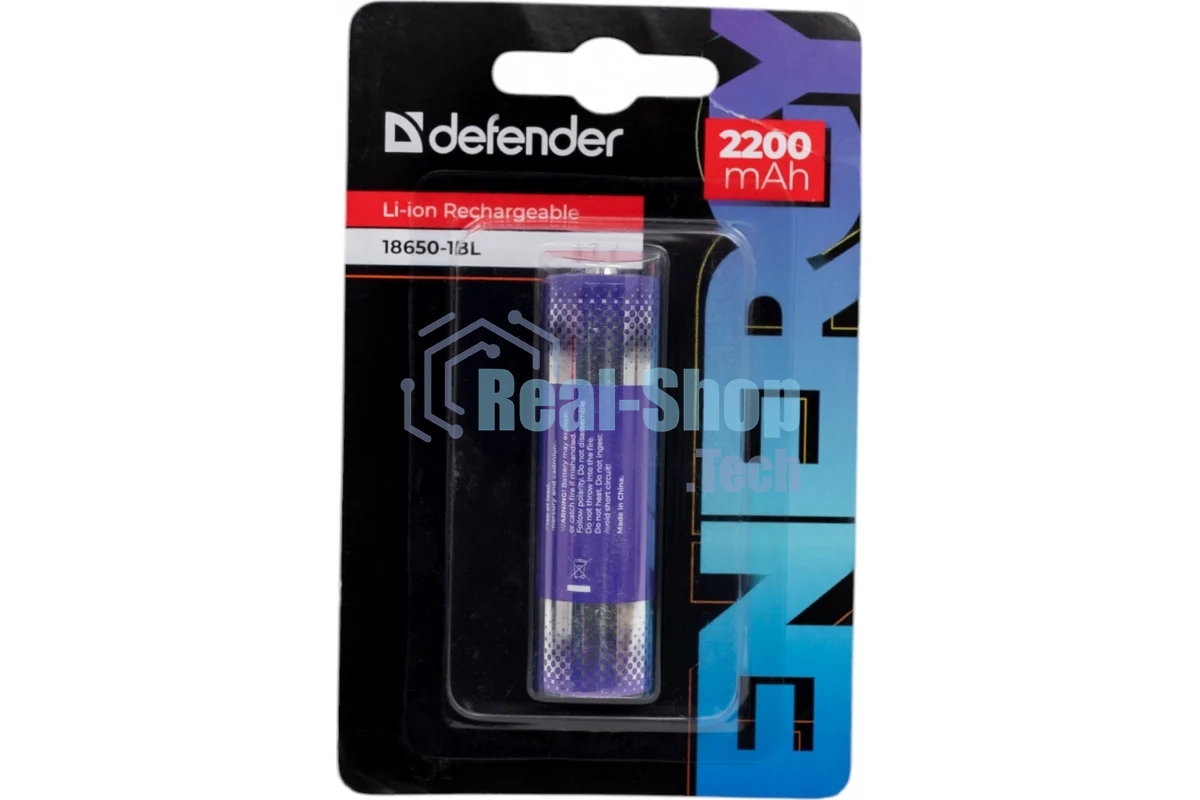 Аккумуляторная батарея Defender 18650-1BL 2200 mAh Li-ion, блистер, 1 шт.