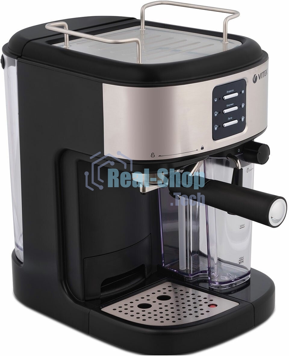 Кофеварка рожковая Vitek Metropolis VT-8489 черный/нержавеющая сталь, 1,5 л, 1250Вт, 15 бар