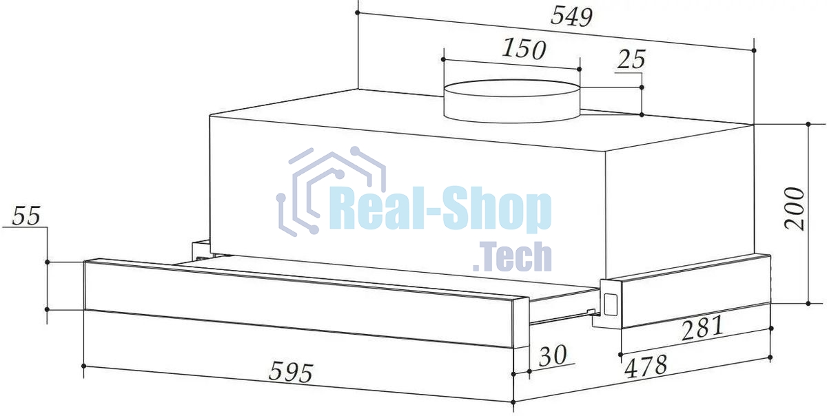 Встраиваемая вытяжка Weissgauff TEL 600 TC WH, управление сенсорное, белый