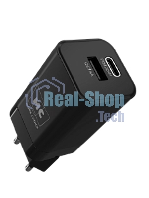 Сетевое зарядное устройство MORE CHOICE NC85 1USB+1Type-C 3.0A PD 20W+QC3.0, черный