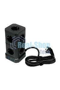 Сетевой фильтр Cablexpert Tower TWR-9-U4-B-2, 9 р, 16А, 4хUSB, 3.1А, 2 м, ур.защиты 4+, черный, коробка