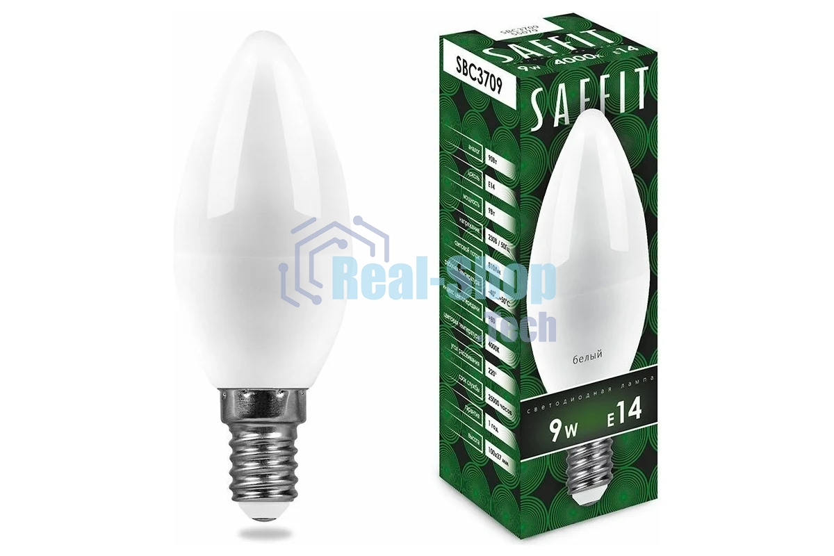 Лампа светодиодная SAFFIT SBC3709 (55079) 9Вт Е14 белый матовая свеча