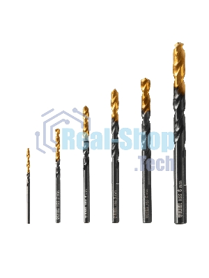 Набор сверл по металлу Denzel 2-3-4-5-6-8 мм, HSS-Tin, Golden Tip, 6 шт