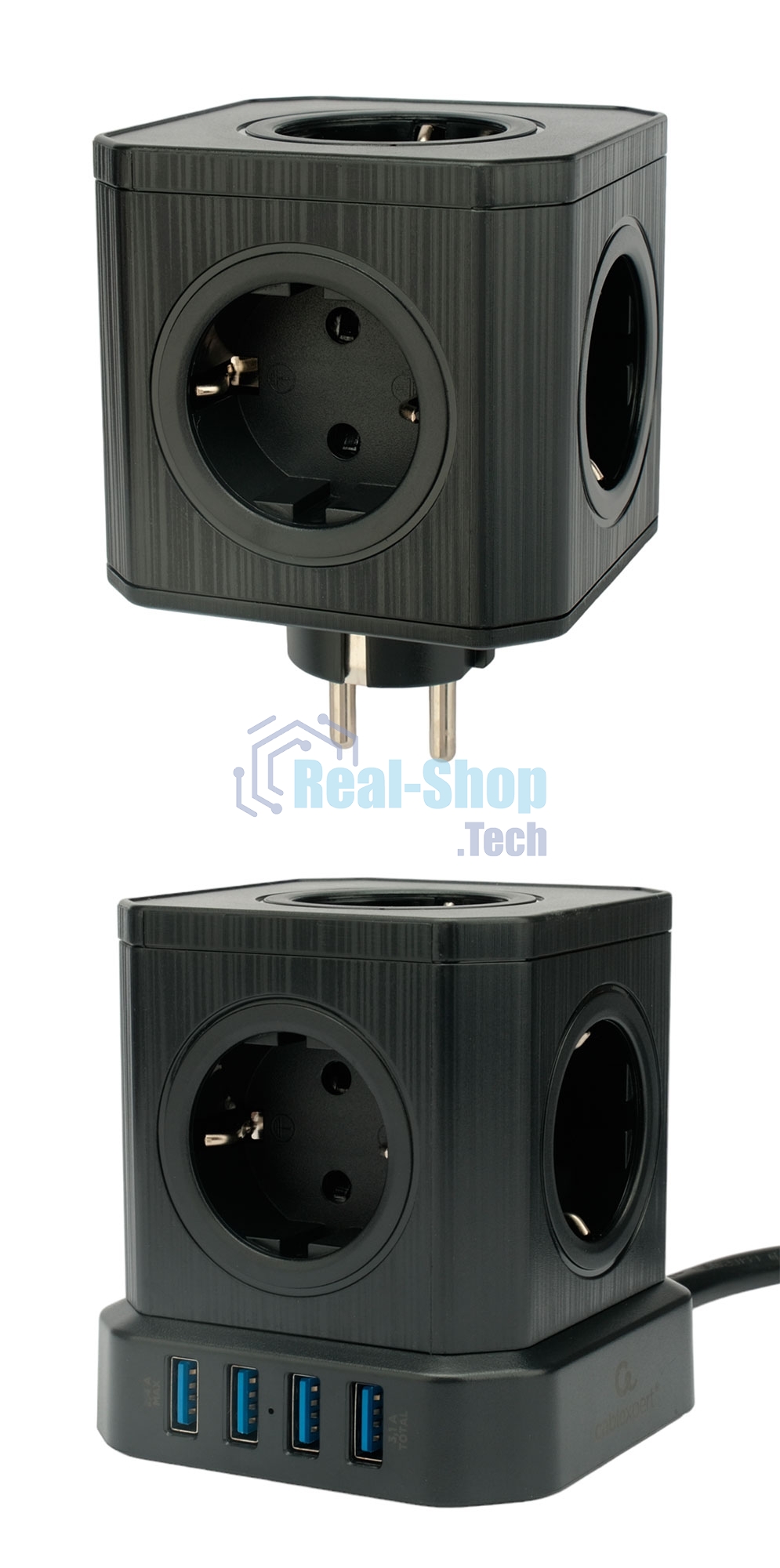 Сетевой фильтр Cablexpert Tower TWR-9-U4-B-2, 9 р, 16А, 4хUSB, 3.1А, 2 м, ур.защиты 4+, черный, коробка