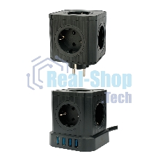 Сетевой фильтр Cablexpert Tower TWR-9-U4-B-2, 9 р, 16А, 4хUSB, 3.1А, 2 м, ур.защиты 4+, черный, коробка