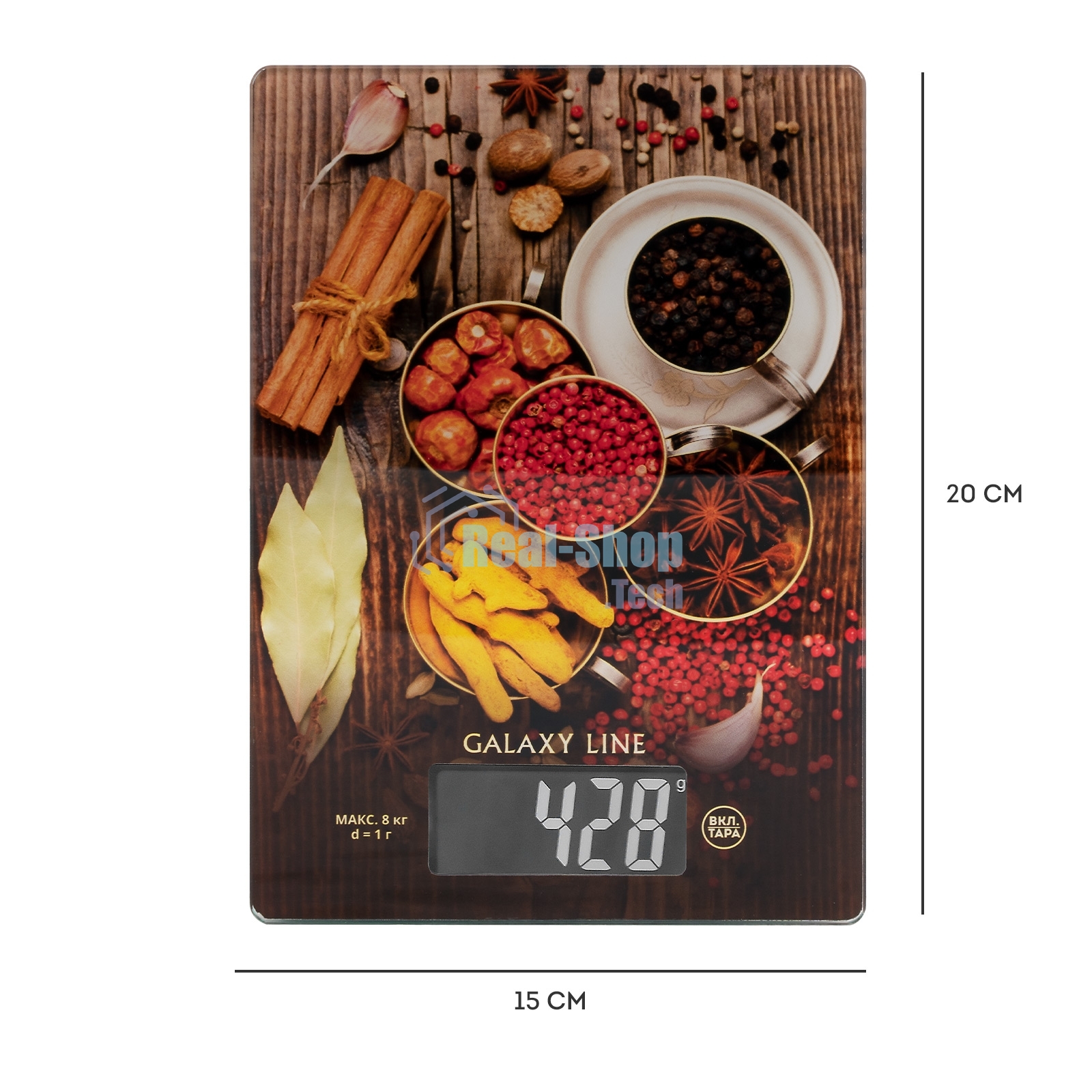 Весы кухонные Galaxy Line GL 2821, стекло, платформа из высокопрочного стекла, максимальный вес 8 кг