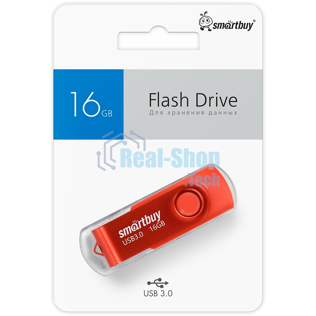 Флешка USB SmartBuy Twist Red (SB016Gb3TWR), 16Gb, USB 3.0, R/W 70/40, красный