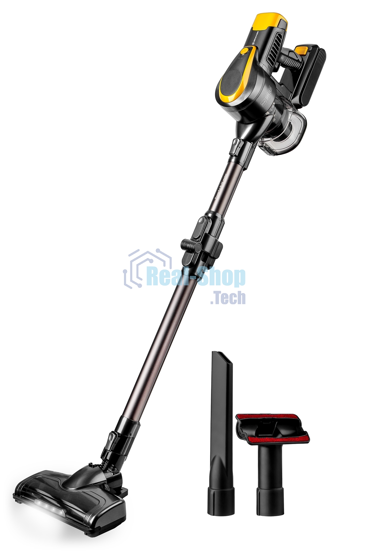 Пылесос вертикальный Brayer BR4273 серый/желтый, питание от аккумулятора, 350 Вт, уборка сухая, пылесборник 0,8 л