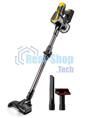 Пылесос вертикальный Brayer BR4273 серый/желтый, питание от аккумулятора, 350 Вт, уборка сухая, пылесборник 0,8 л