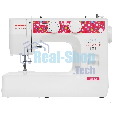 Швейная машина Janome 1543 белый/розовый, электромеханическая, вертикальный качающийся, 17 операций, петля полуавтомат
