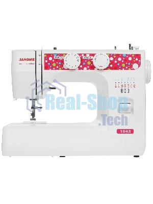 Швейная машина Janome 1543 белый/розовый, электромеханическая, вертикальный качающийся, 17 операций, петля полуавтомат