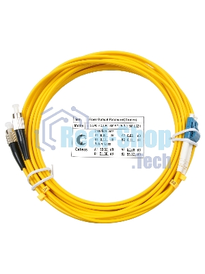 Патч-корд оптический Cabeus Tight Buffer, Duplex LC/FC, OS2 9/125, LSZH, 5м, Ø 3мм, чёрный хвостовик, жёлтый