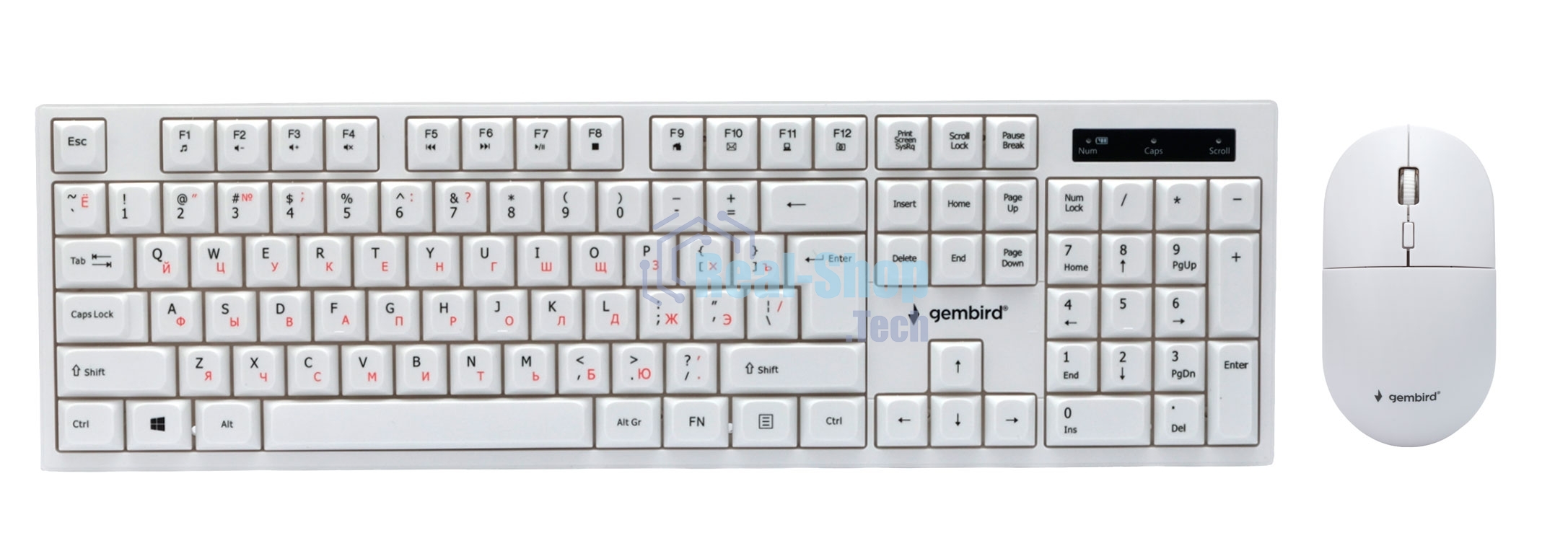 Комплект беспроводной клавиатура+мышь Gembird KBS-6000-W, 104кл+4кн, 12Fn, 800-1600 DPI, радиоканал, белый