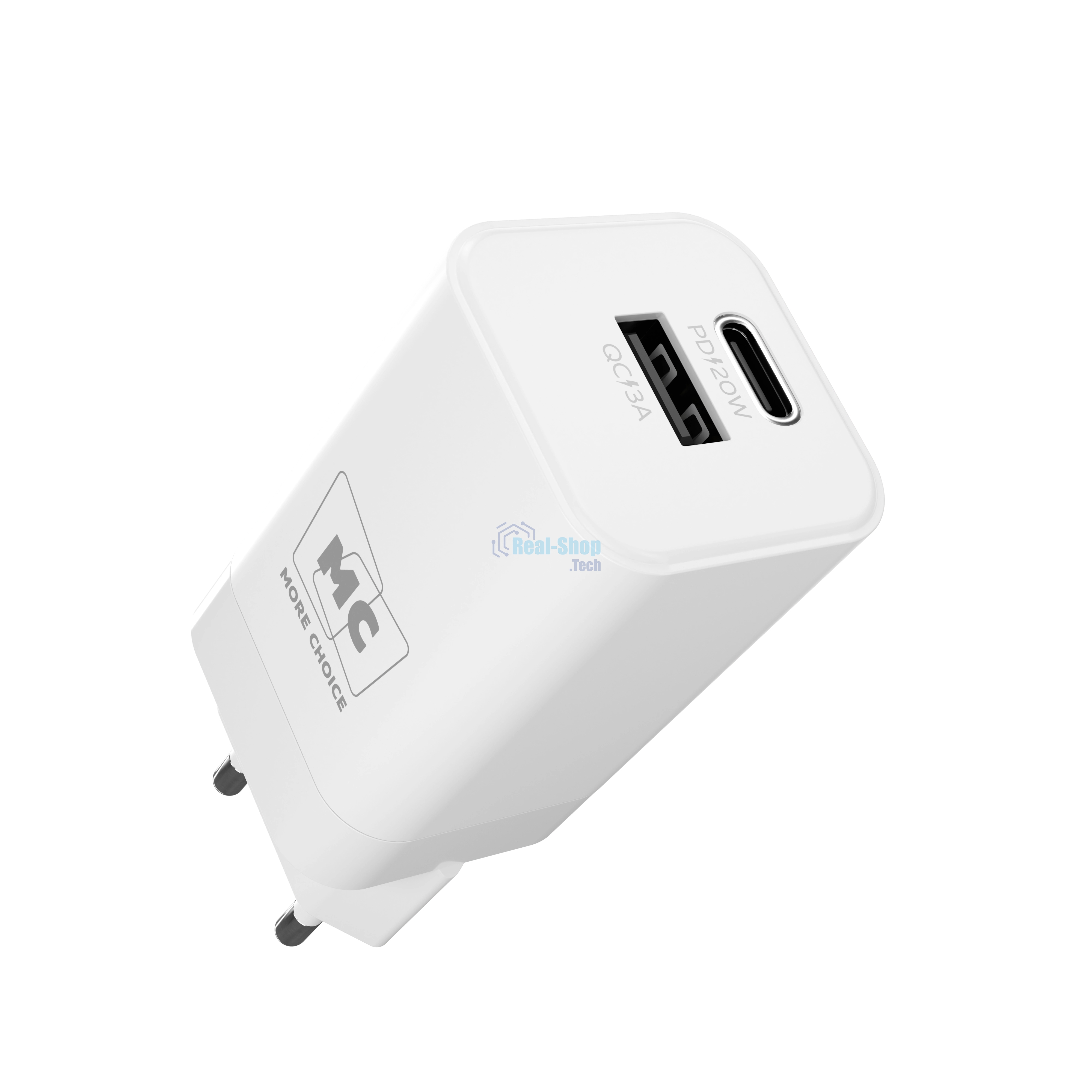 Сетевое зарядное устройство MORE CHOICE NC85 1USB+1Type-C 3.0A PD 20W+QC3.0, белый
