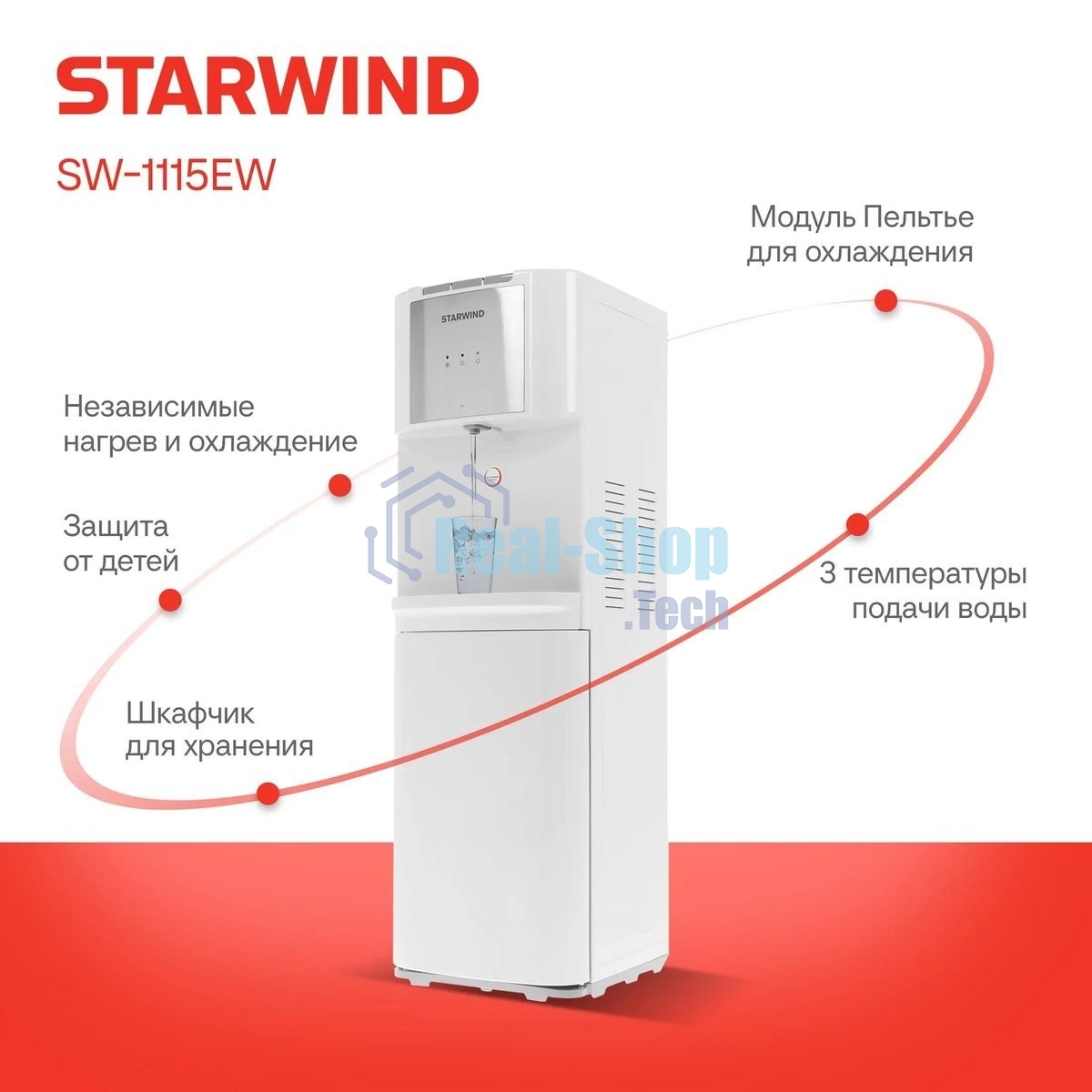 Кулер Starwind SW-1115EW напольный электронный белый