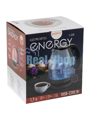 Чайник Energy E-250 (1.7 л) стекло/пластик черный