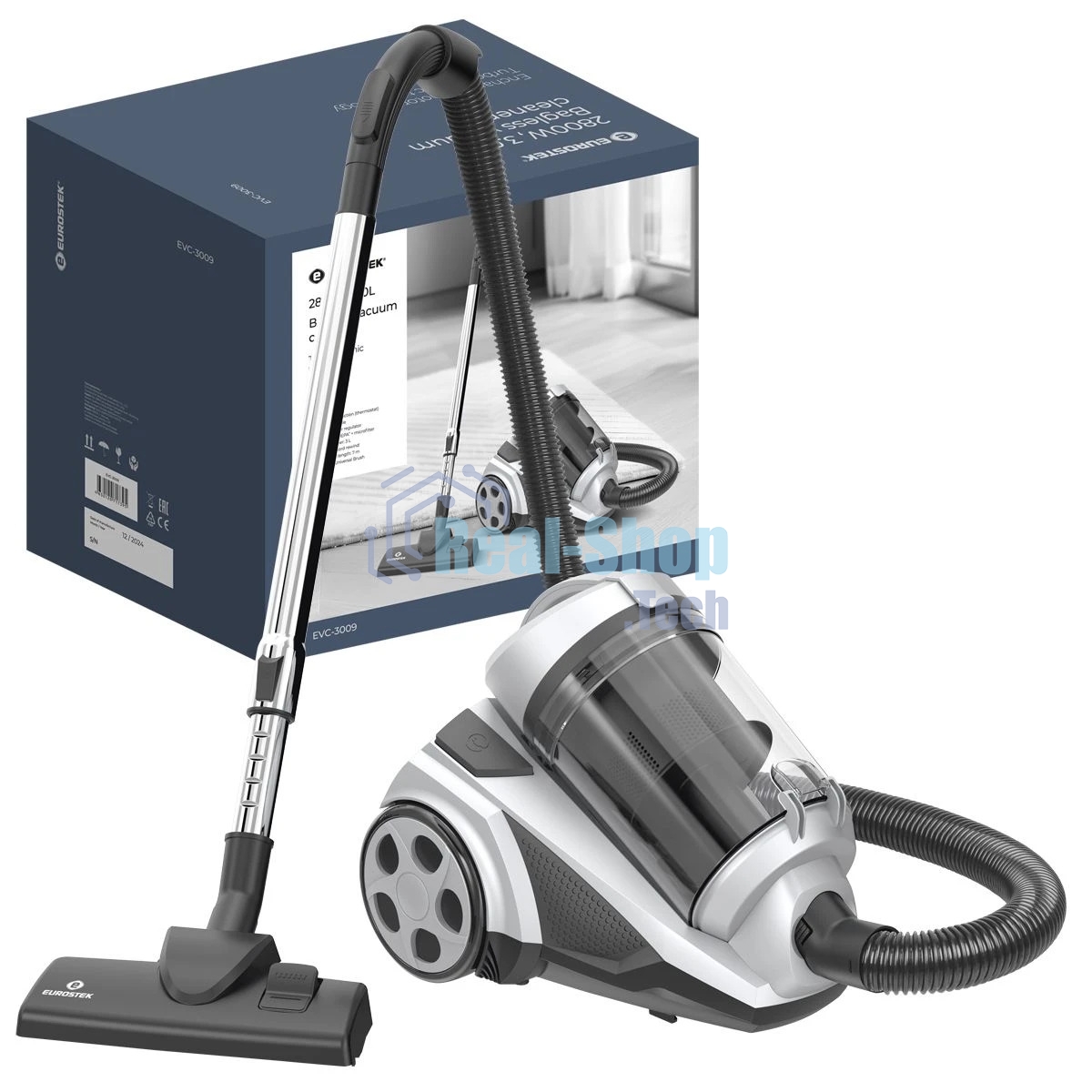 Пылесос Eurostek EVC-3009 белый, 420/2800 Вт, уборка сухая, пылесборник контейнер 3 л