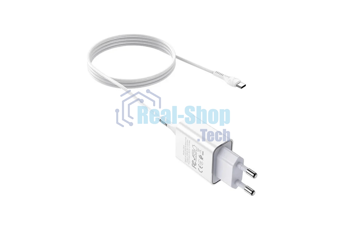 Блок питания (сетевой адаптер) HOCO C81A Asombroso single 1xUSB с кабелем Type-C, 2.1A, 10W, белый