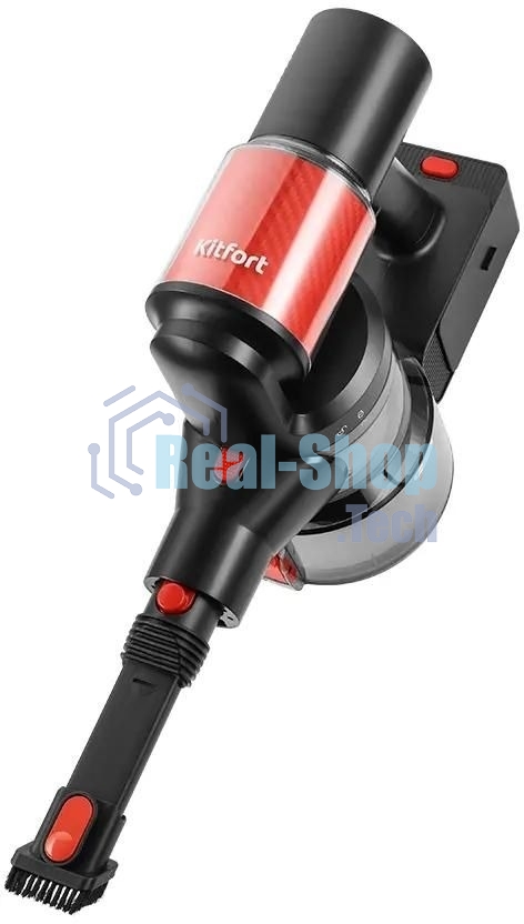 Пылесос вертикальный Kitfort КТ-5389 черный/красный, питание от аккумулятора, 225 Вт, уборка сухая, пылесборник 1 л