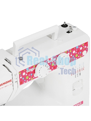 Швейная машина Janome 1543 белый/розовый, электромеханическая, вертикальный качающийся, 17 операций, петля полуавтомат