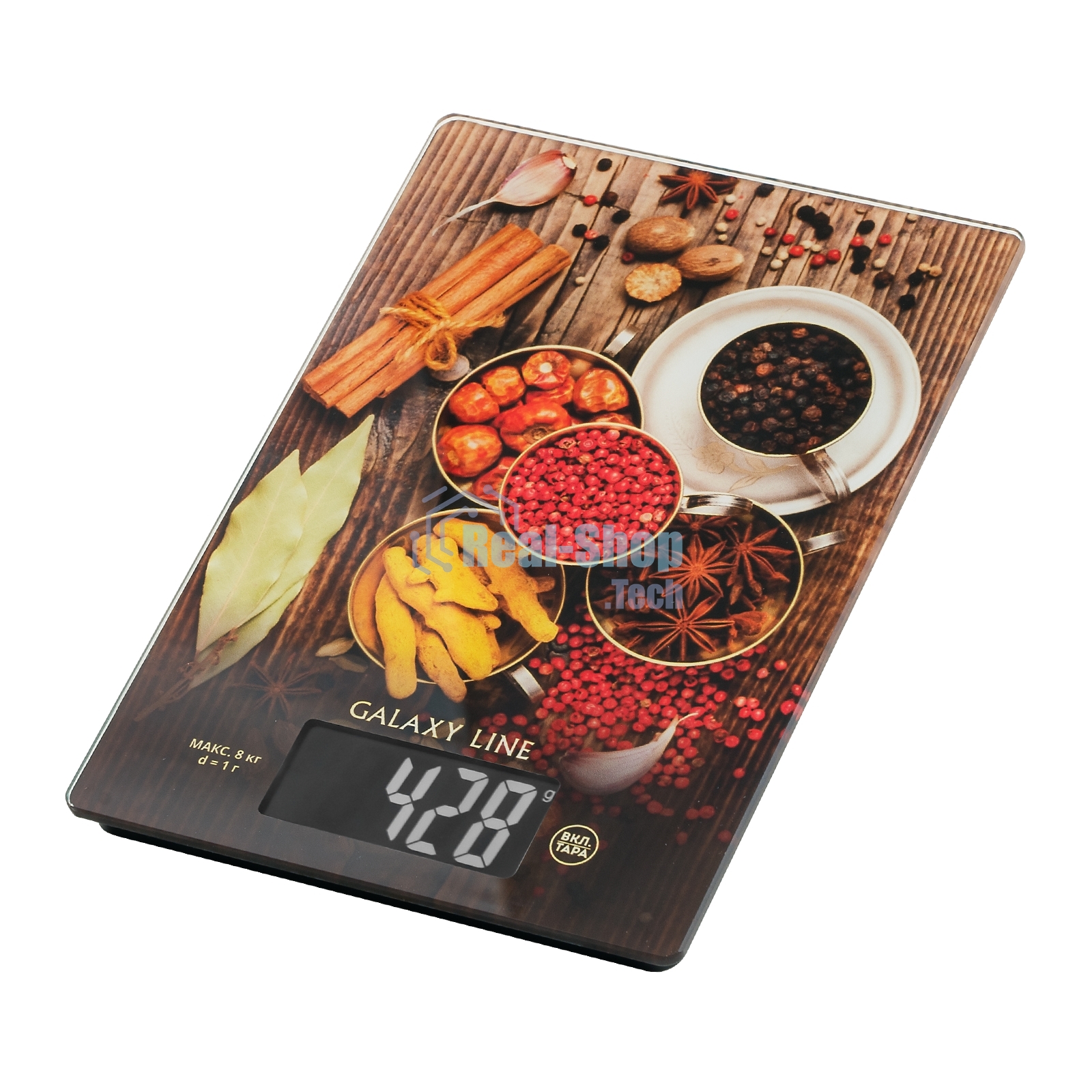 Весы кухонные Galaxy Line GL 2821, стекло, платформа из высокопрочного стекла, максимальный вес 8 кг