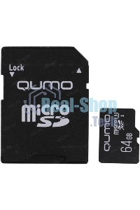 Флеш карта QUMO MicroSDXC 64Gb 90/45 МБ/с UHS-I U3, Pro seria 3.0, адаптер в комплекте SD, красная картонная упаковка