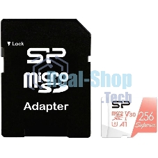 Флеш карта microSD 256Gb Silicon Power Superior A1 microSDXC Class 10 UHS-I U3 100/80 Mb/s (SD адаптер)