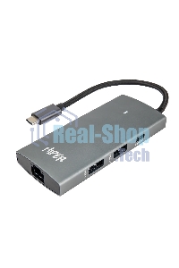 USB-концентратор HIPER Docking station USB-C HUB 6in1 (1*USB-C 100W PD, 1*HDMI 4K@60Hz, 2*USB-A 3.0 (5Gbps data), 1*USB-C 3.0 (5Gbps data), 1*RJ45 Gb)