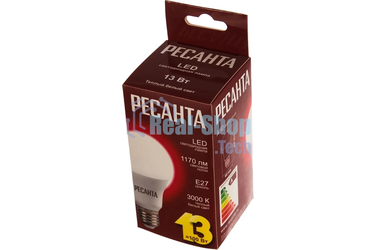 Лампа светодиодная Ресанта LL-R-A60-13W-230-3K-E27 груша, 13 Вт, тепл., Е27