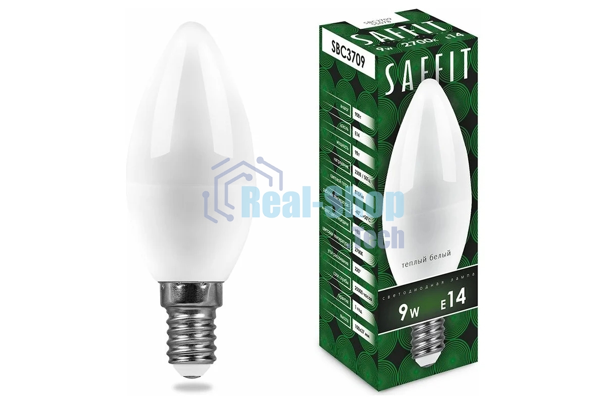 Лампа светодиодная SAFFIT SBC3709 (55078) 9Вт Е14 теплый матовая свеча