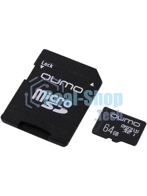 Флеш карта QUMO MicroSDXC 64Gb 90/45 МБ/с UHS-I U3, Pro seria 3.0, адаптер в комплекте SD, красная картонная упаковка
