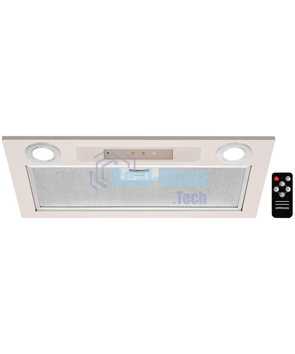 Вытяжка встраиваемая Kuppersberg INLINEA 52 Beige, ширина 52 см, отвод/рециркуляция, 850 м3/час, электронное сенсорное управление, таймер, пульт ДУ, 3 скорости, светодиодное освещение 2х3,5 Вт, металлический жироулавливающий фильтр, угольный фильтр С6С (опция), 42 дБ, кремовый