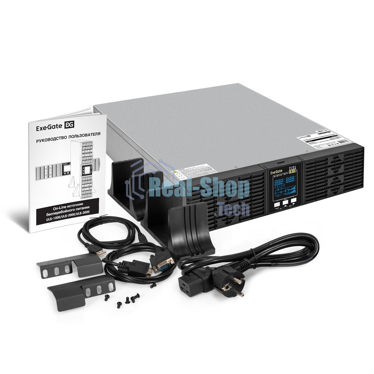 Источник бесперебойного питания On-line ExeGate PowerExpert ULS-3000.LCD.AVR.6C13.USB.RS232.SNMP.BC.2U 3000VA/3000W, On-Line, PF=1, LCD, 6*C13, RS232, USB, SNMP-slot, встроенные батареи 12V 7.2Ah - 6шт, батарейный коннектор, подключение до 4 внешних батарейных блоков 72В, Rackmount 2U/Tower, металлический корпус, черный