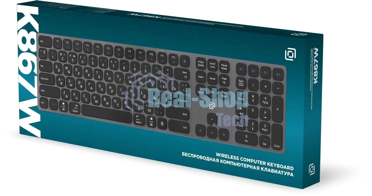 Клавиатура беспроводная Oklick K867W (2002130), USB, Bluetooth/Радиоканал, серый/черный