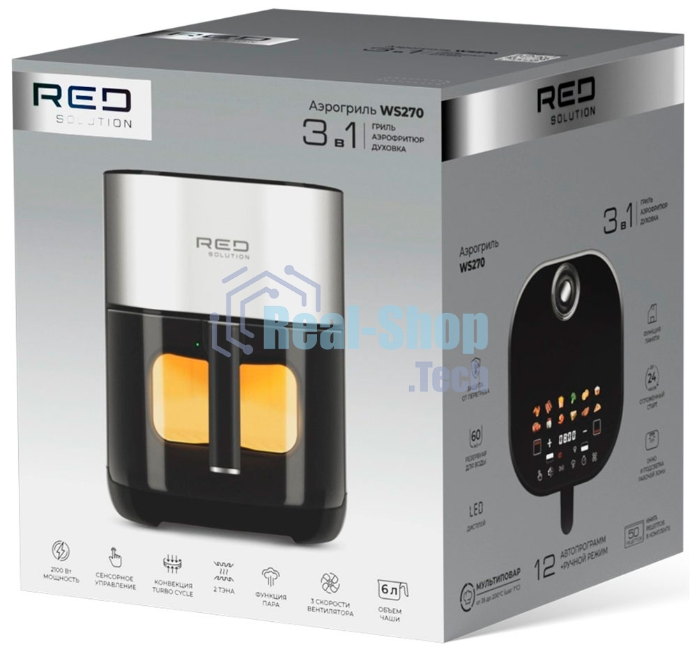 Аэрогриль Red Solution PURE STEAM WS270 черный/серый, 2100 Вт, 6 л, сенсор, 12 программ