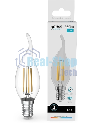 Лампа филам. Gauss Filament 12Вт цок.:E14 свеча св.свеч.бел.нейт. (упак.:10шт) (42122)