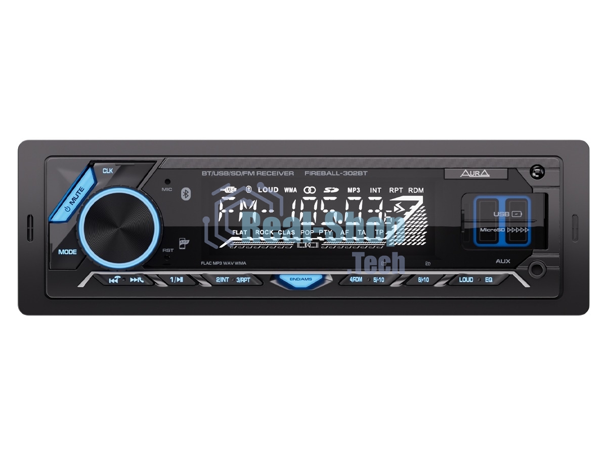 Автомагнитола AURA FIREBALL-302BT, 1 DIN, Bluetooth, USB Type-A, AUX