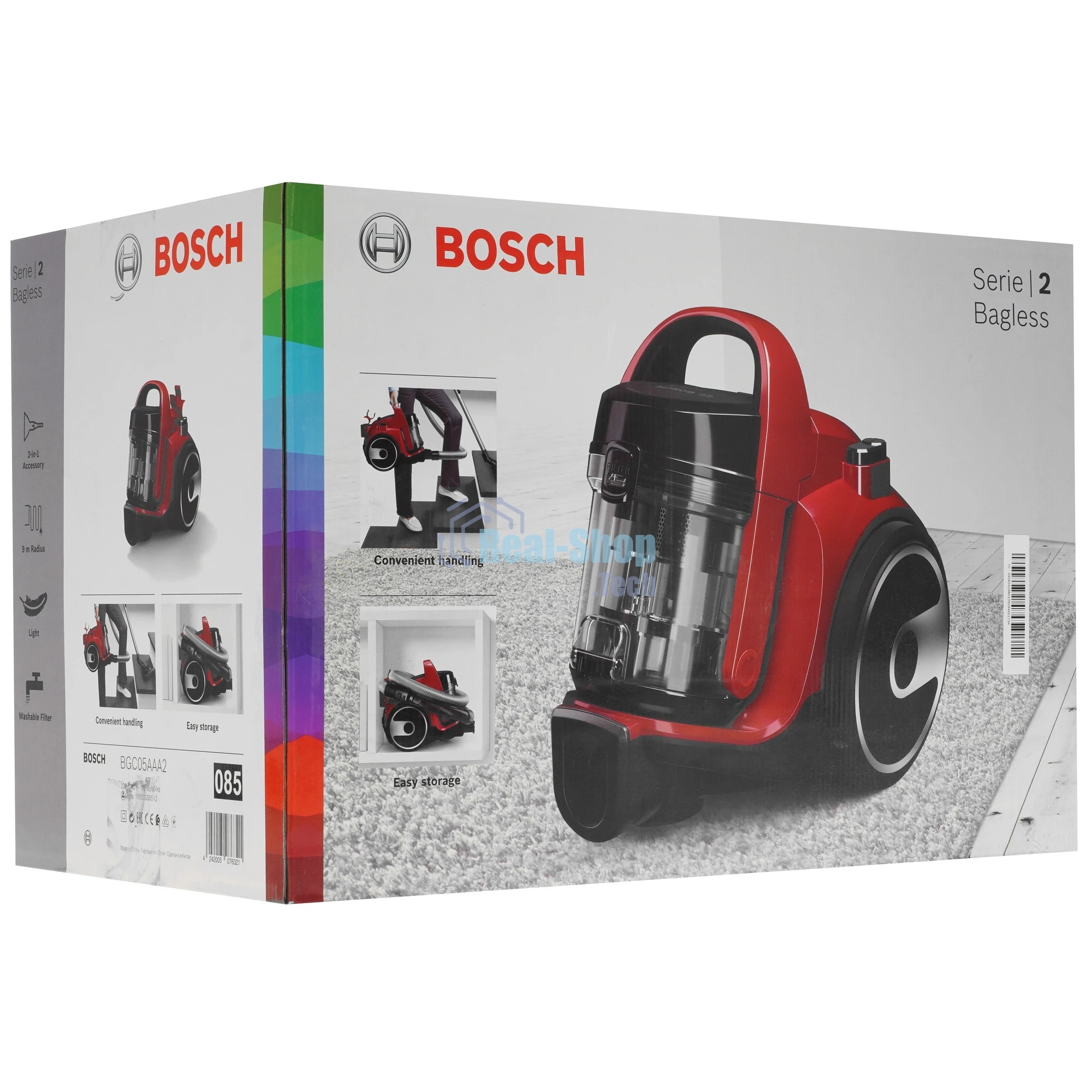 Пылесос Bosch BGC05AAA2 красный/черный, 350/700 Вт, уборка сухая, пылесборник контейнер 1.5 л