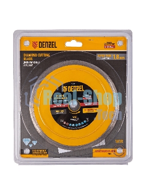 Диск алмазный сплошной Denzel супертонкий, 200 х 25,4 мм, горячее прессование, мокрое резание