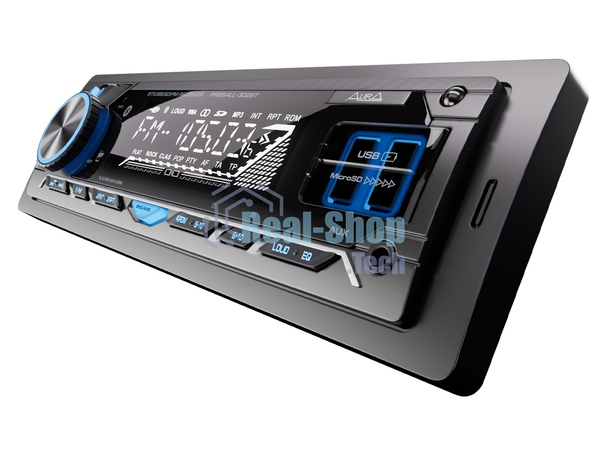 Автомагнитола AURA FIREBALL-302BT, 1 DIN, Bluetooth, USB Type-A, AUX