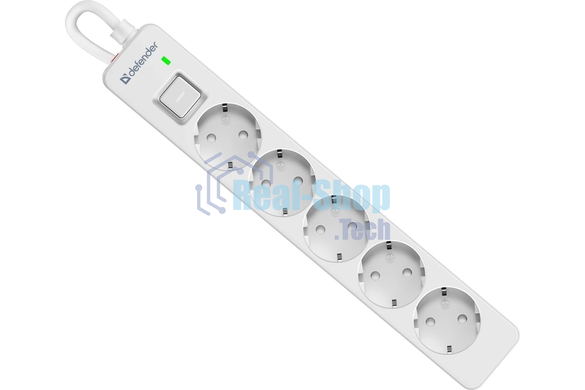 Удлинитель с сетевым фильтром Defender DFS 133, белый, 5 розеток, 3 м.