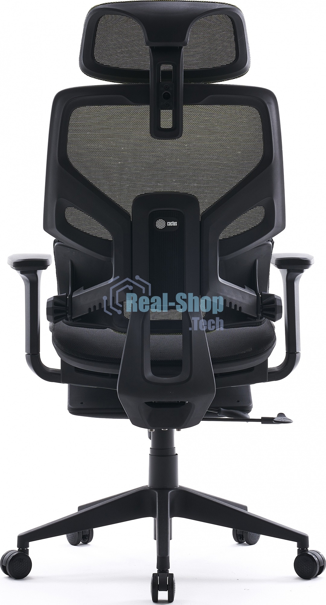 Кресло офисное Cactus CS-CHR-MC01-LGNBK салатовый, сиденье черный, сетка/ткань, с подголов. крестов. пластик, подст. для ног