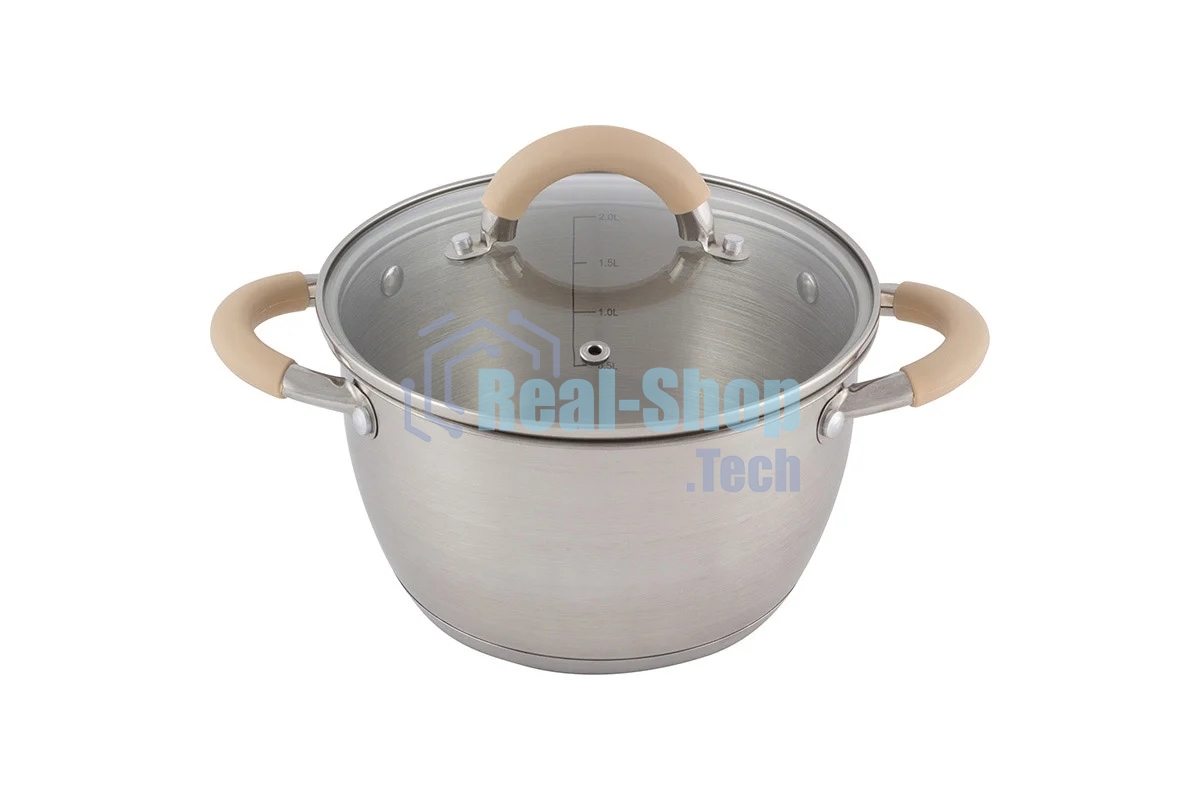 Кастрюля MALLONY Fortuna нержавеющая сталь, со стеклянной крышкой, матовый корпус ручки с силиконом, 2,5 л